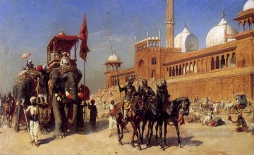Edwin Lord Weeks Painting - Great Mogul And His Court Returning From The Great Mosque At Delhi India Edwin Lord Weeks